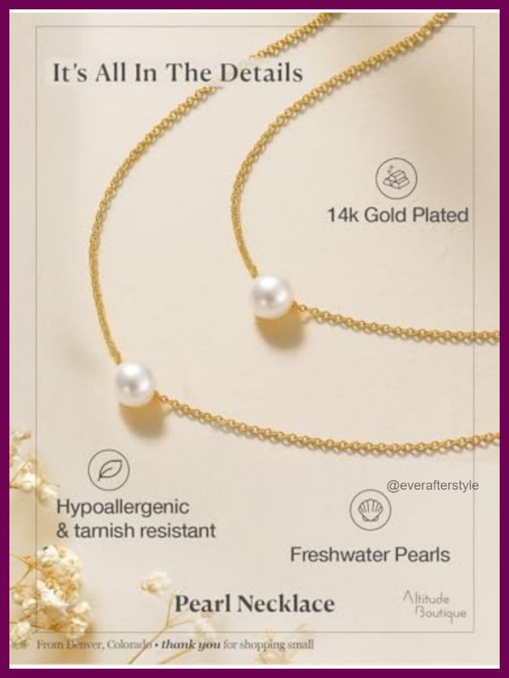 Freshwater Pearl Pendant Necklace 16in Chain Gold Plated - Picture 2 of 6
